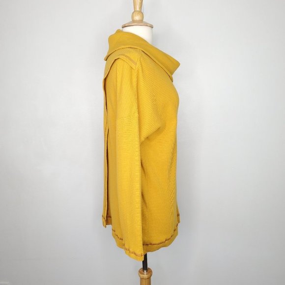 Simple by Suzanne Betro Mustard Yellow Textured Casual Cowl Neck Top Size M - Picture 5 of 11